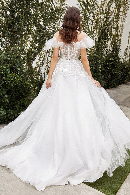 Allison White Lace Corset Mesh Ruffled Bridal Gown