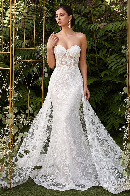 Illusion Corset Off White Lace Strapless Bridal Gown