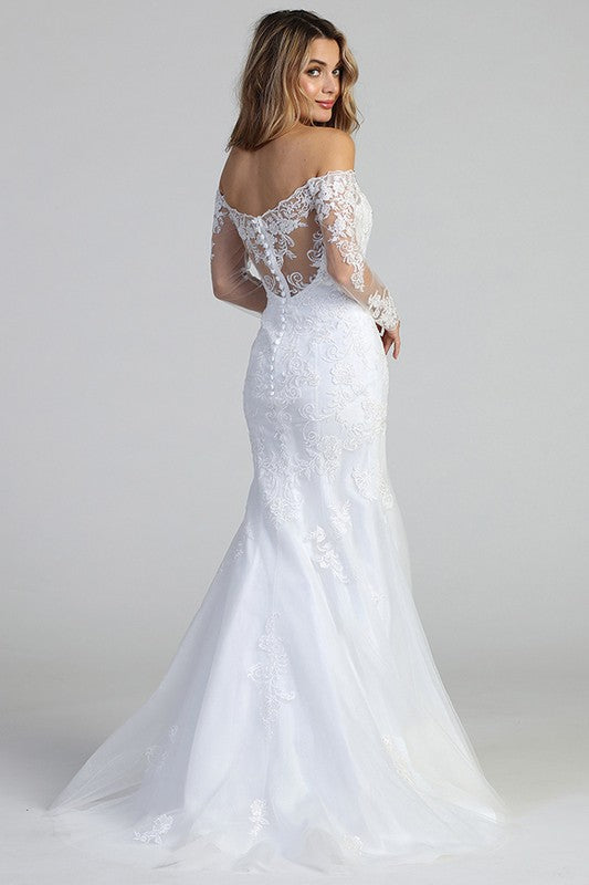 Lace Sheer Sleeve White Sweetheart Trumpet Wedding Gown