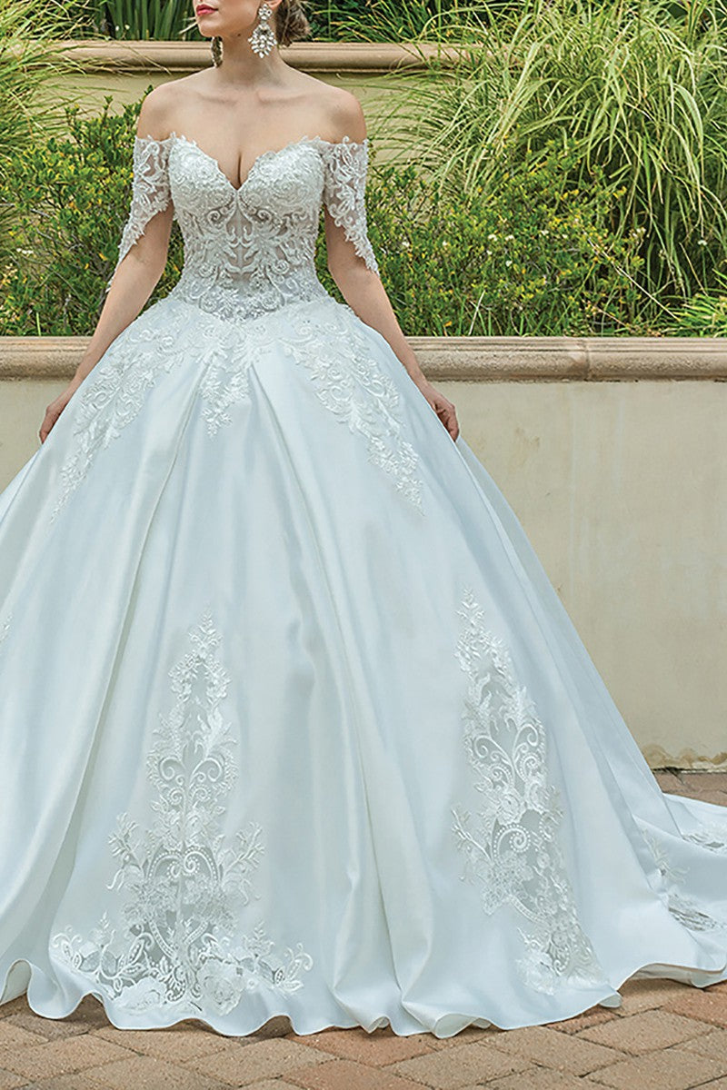 Generous Lace Appliques Ball Gown Sweetheart Wedding Dress