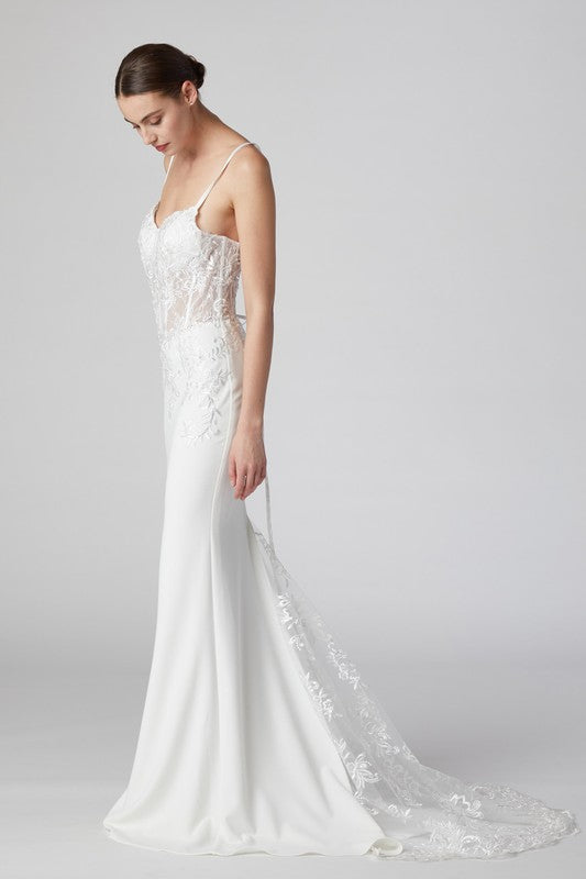 Crystal Beading Off White Embroidery Lace Wedding Dress