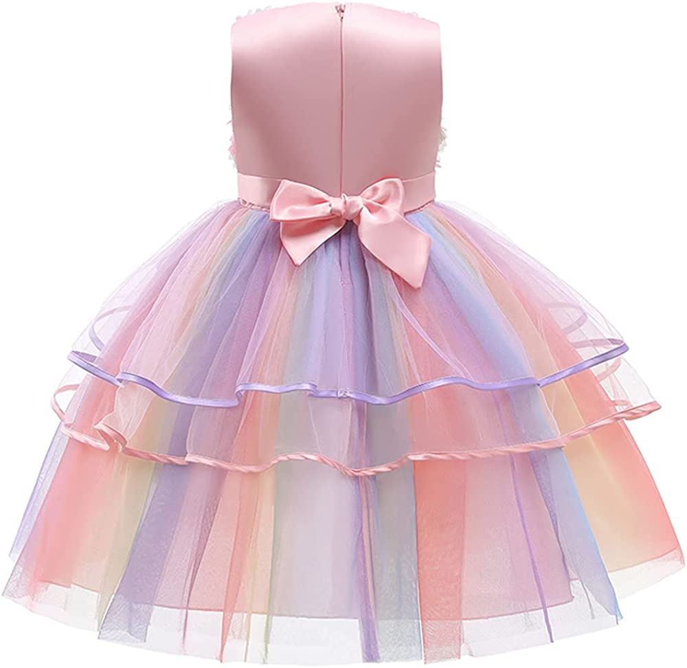 3D Floral Pink Tutu Ball Gown Girl Flower Dress