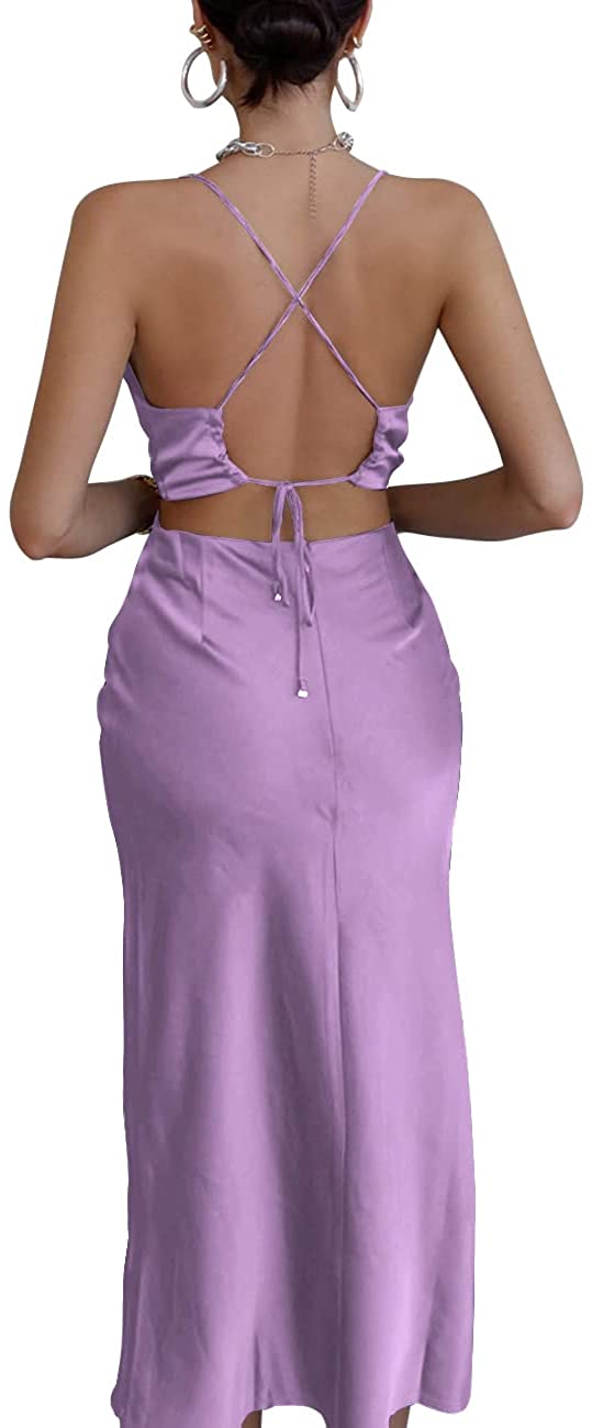 Venice Purple Draped Backless Cocktail Midi Dress