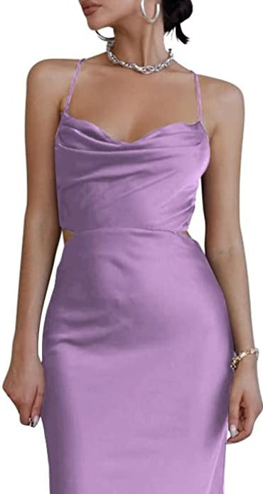 Venice Purple Draped Backless Cocktail Midi Dress