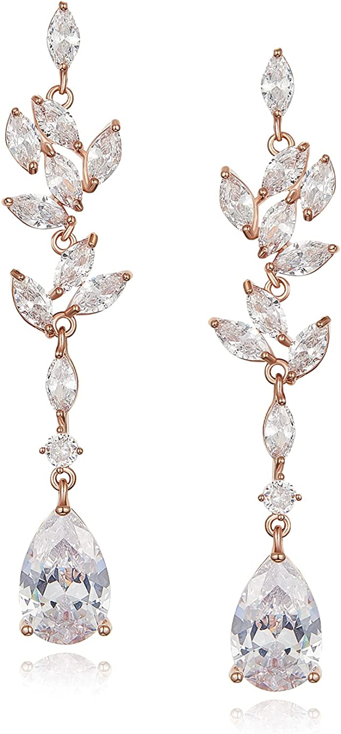 Marquise Rose Gold Crystal Teardrop Wedding Earrings