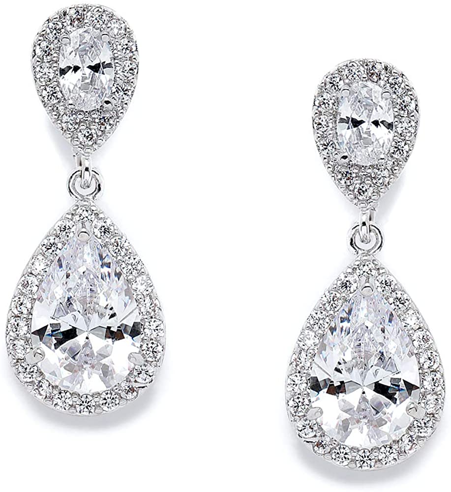 Crystal Teardrop Silver Cubic Zirconia Wedding Earrings