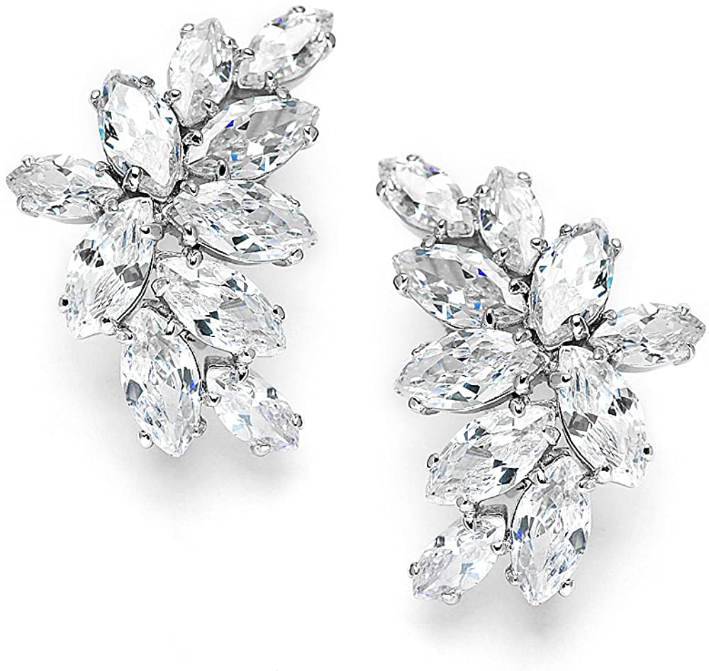 Luxurious Clusters Silver Cubic Zirconia Wedding Earrings