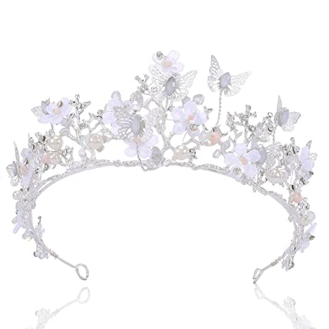 Silver Butterfly Floral Fairy Wedding Tiara Crown