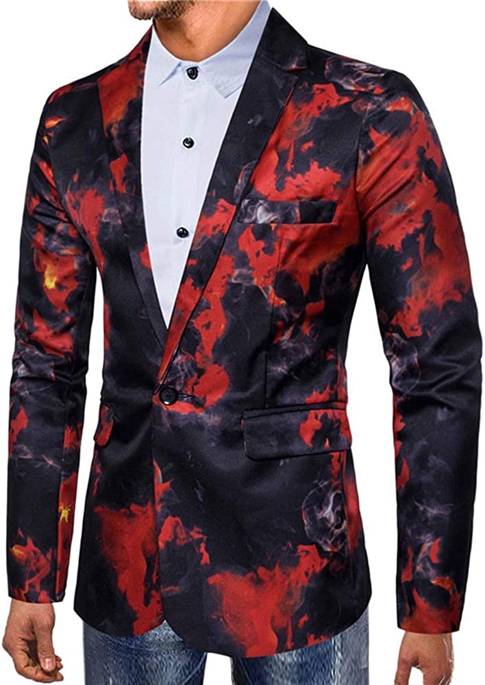 Abstract Red Single-Breasted Men&