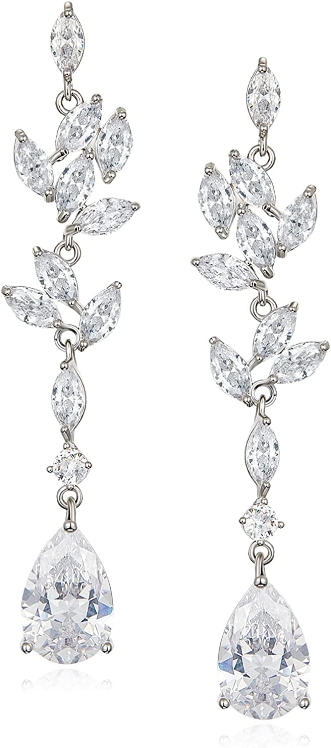 Marquise Silver Crystal Teardrop Wedding Earrings