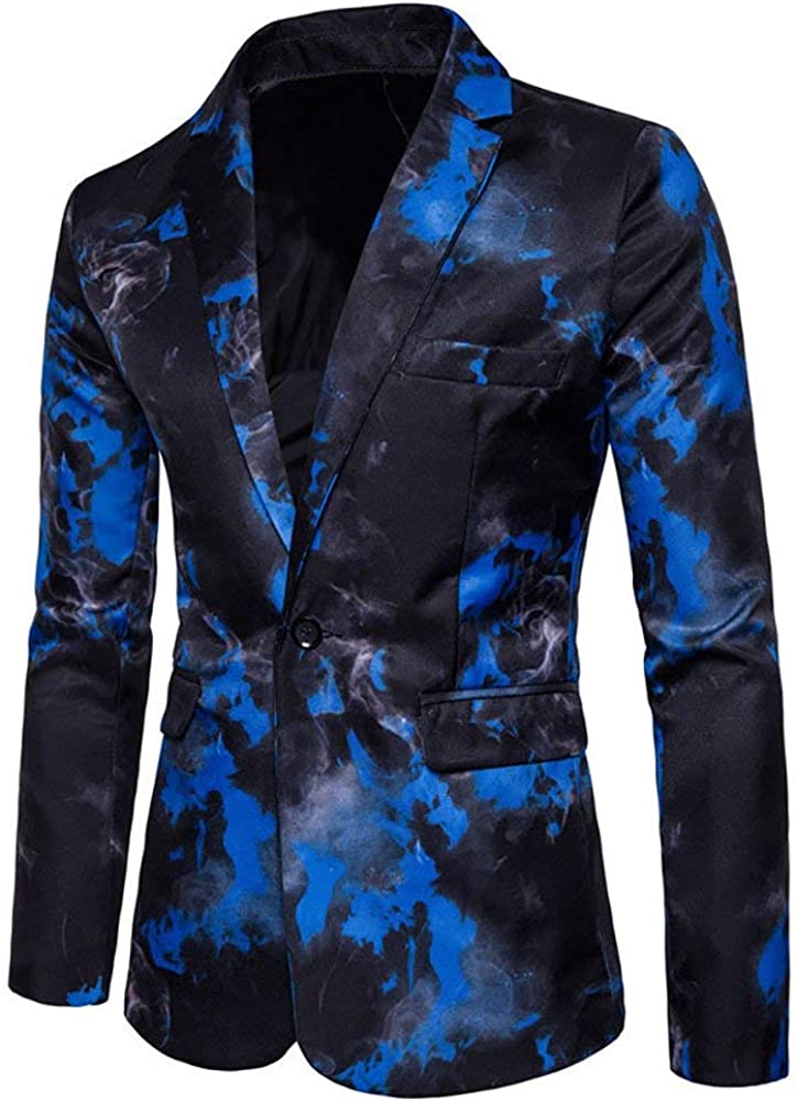 Abstract Blue Single-Breasted Men&