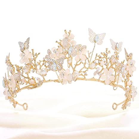 Gold Butterfly Floral Fairy Wedding Tiara Crown
