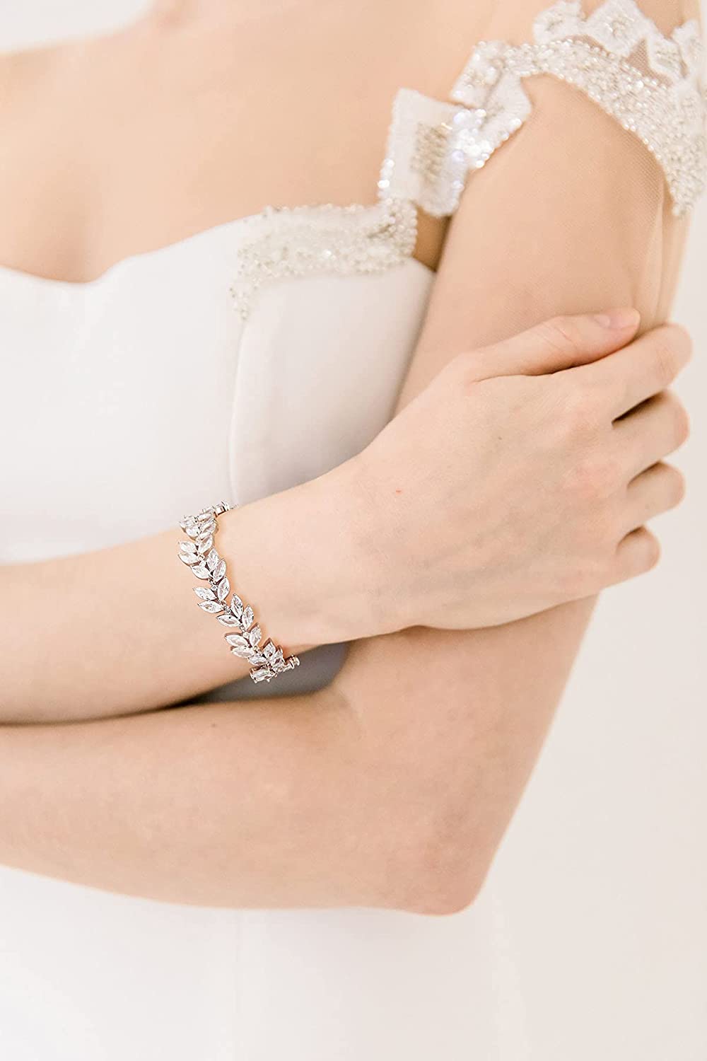 Crystal Cubic Zirconia Silver Marquise Wedding Bracelet