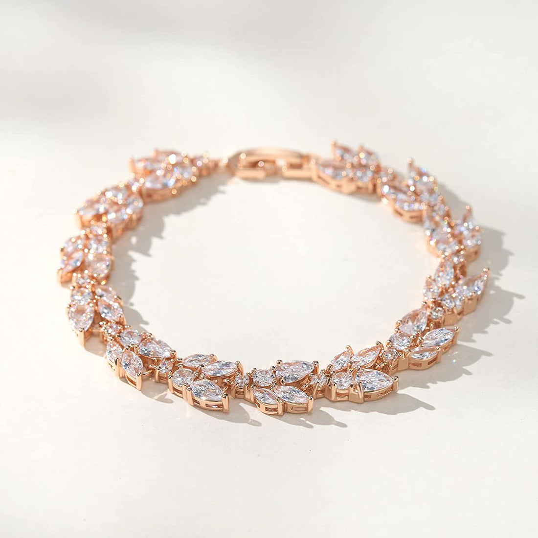 Elegant Rose Gold Crystal Wedding Bracelet