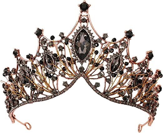 Luxury Bronze Pearl Beaded Crystal Rhinestone Tiara Crown