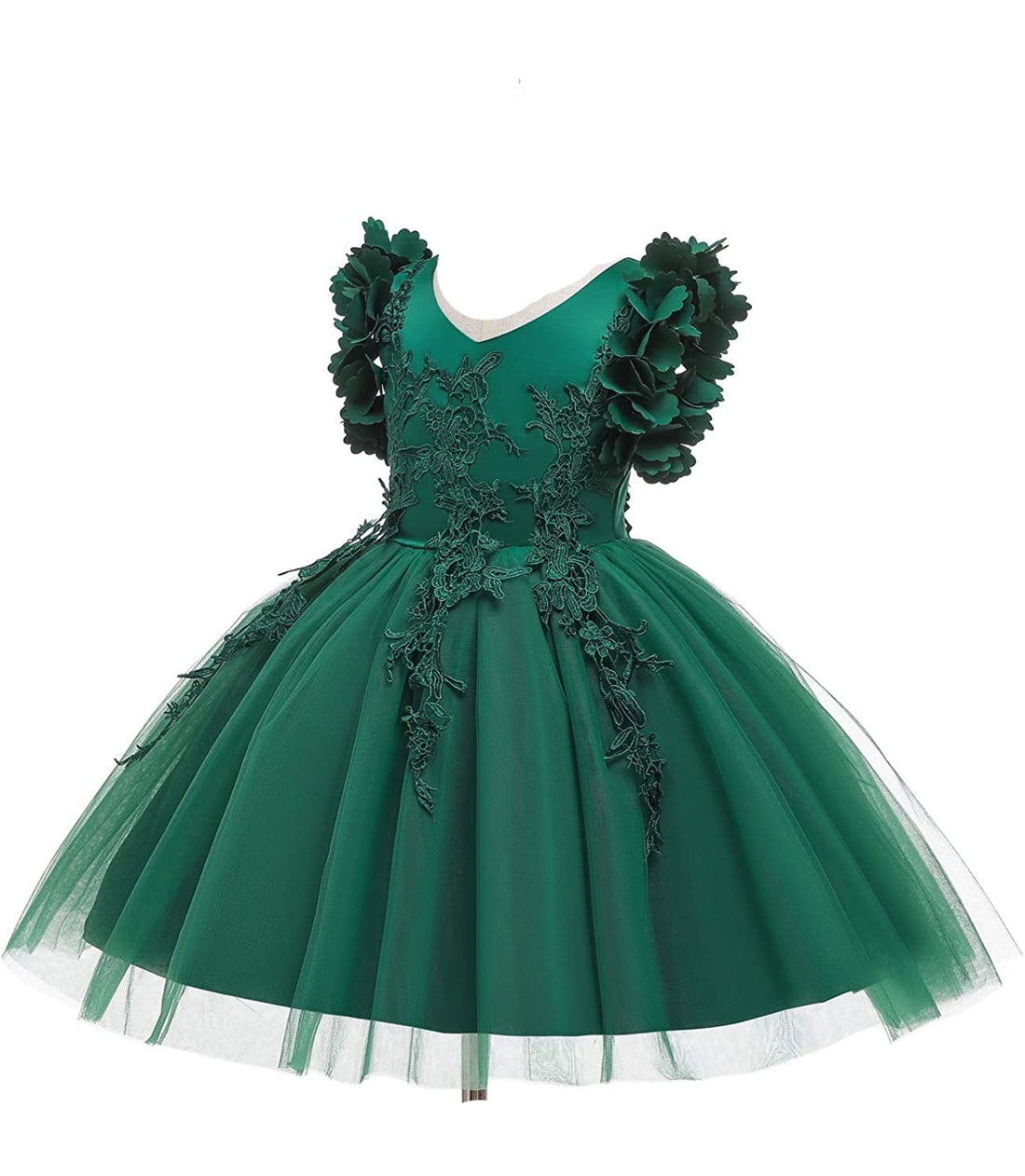 3D Butterfly Cuffs Emerald Lace Tulle A-Line Flower Girl Dress