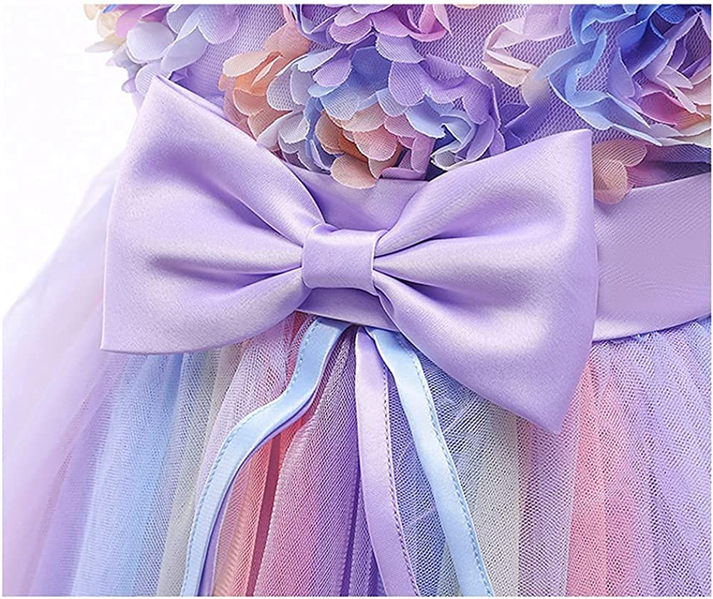 3D Floral Purple Tutu Ball Gown Girl Flower Dress