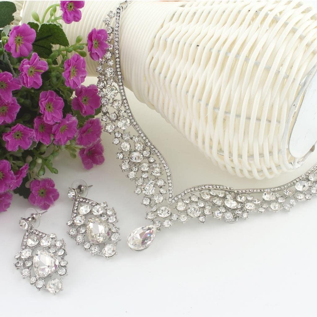 Elegant Silver Austrian Crystal V-Shaped Teardrop Jewelry Sets