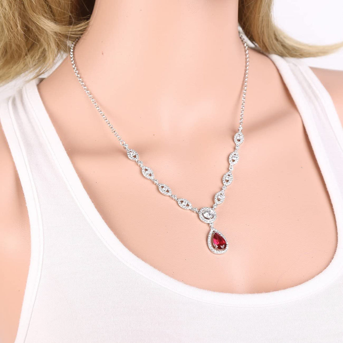 Cubic Zirconia Red Silver Plated Bridal Jewelry Sets