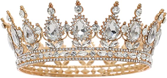 Romantic Rhinestone Princess Crystal Gold/Silver Rounded Wedding Tiara Crown