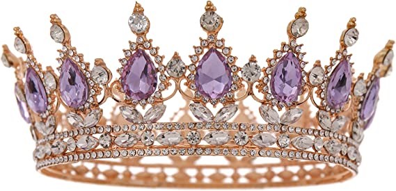 Romantic Rhinestone Princess Crystal Gold/Purple Rounded Wedding Tiara Crown
