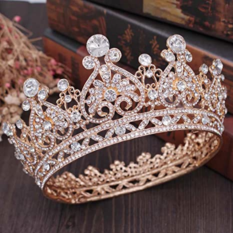 Beautiful Champagne Pink Rhinestone Encrusted Wedding Crown