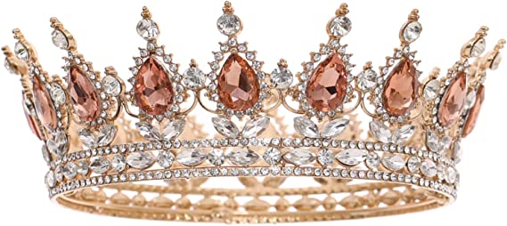 Romantic Rhinestone Princess Crystal Rose Gold Rounded Wedding Tiara Crown
