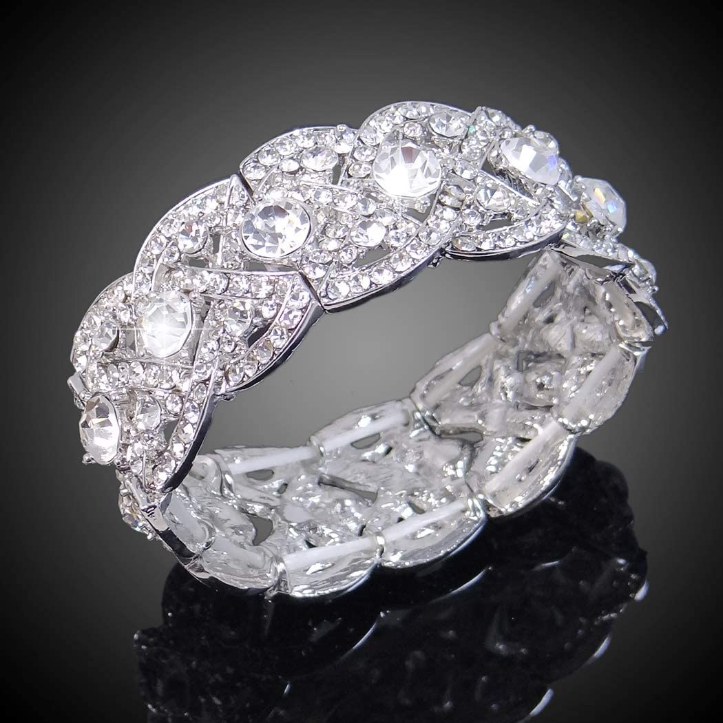 Crystal Silver Alloy Pearl Stretch Wedding Bracelet