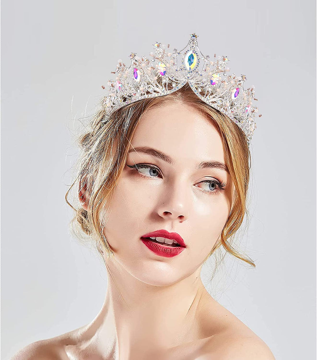 Luxury Rhinestone Colored Pearl Beaded Crystal Rhinestone Tiara Crown