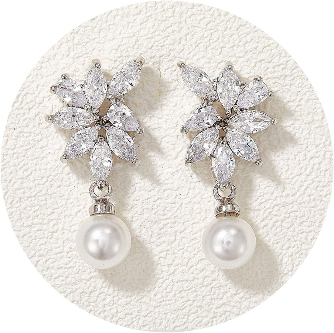 Cubic Zirconia Pearl Silver Drop Bridal Earrings