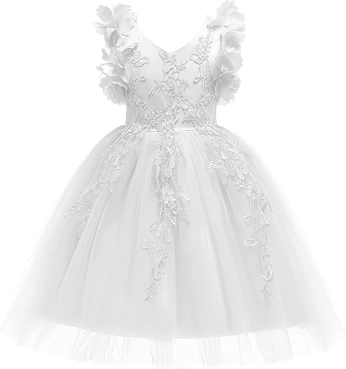 3D Butterfly Cuffs White Lace Tulle A-Line Flower Girl Dress