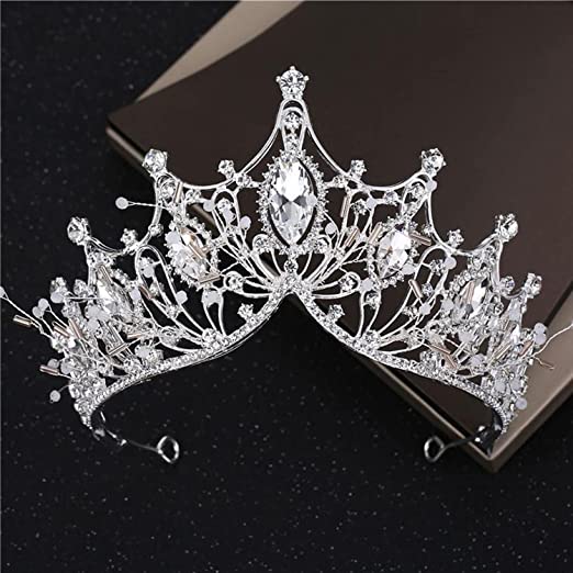Luxury Silver Pearl Beaded Crystal Rhinestone Tiara Crown