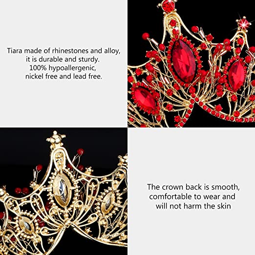 Luxury Red &amp; Gold Pearl Beaded Crystal Rhinestone Tiara Crown