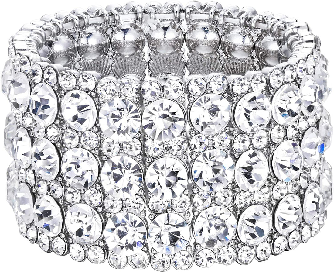 Round Shaped Silver Austrian Crystal Wedding Bracelet