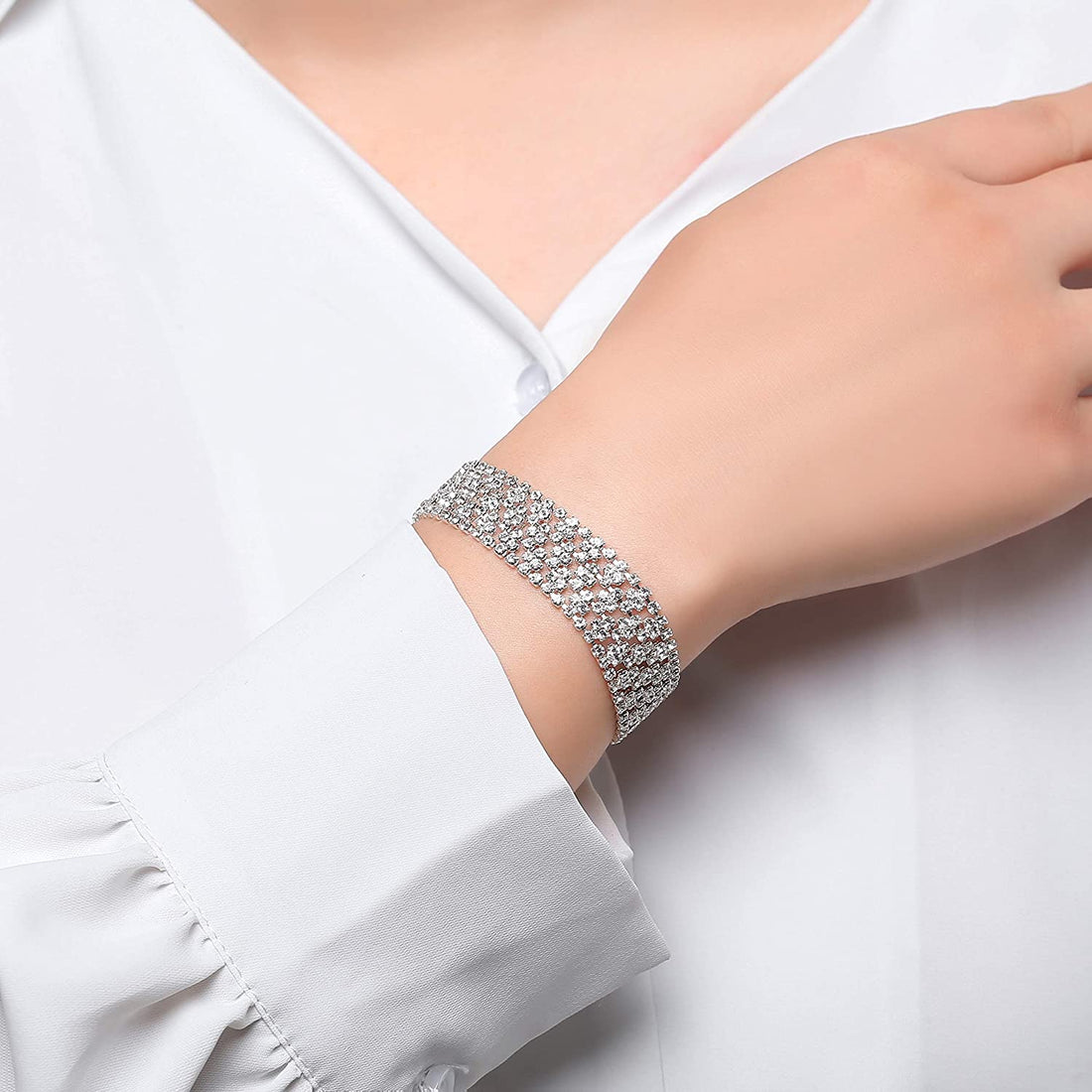 White Clear Silver Crystal Bridal Bracelet