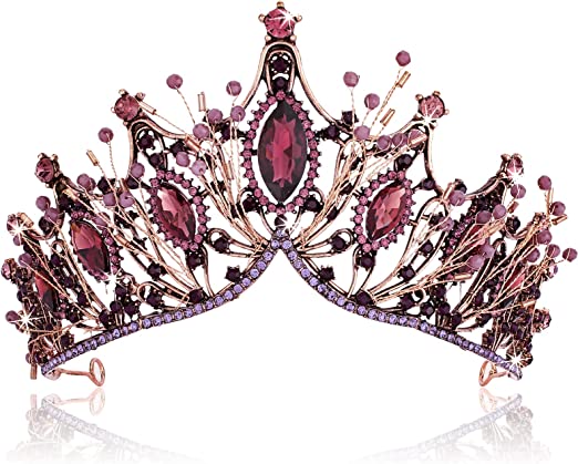 Luxury Purple Pearl Beaded Crystal Rhinestone Tiara Crown
