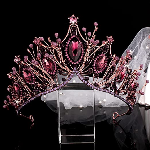 Luxury Purple Pearl Beaded Crystal Rhinestone Tiara Crown