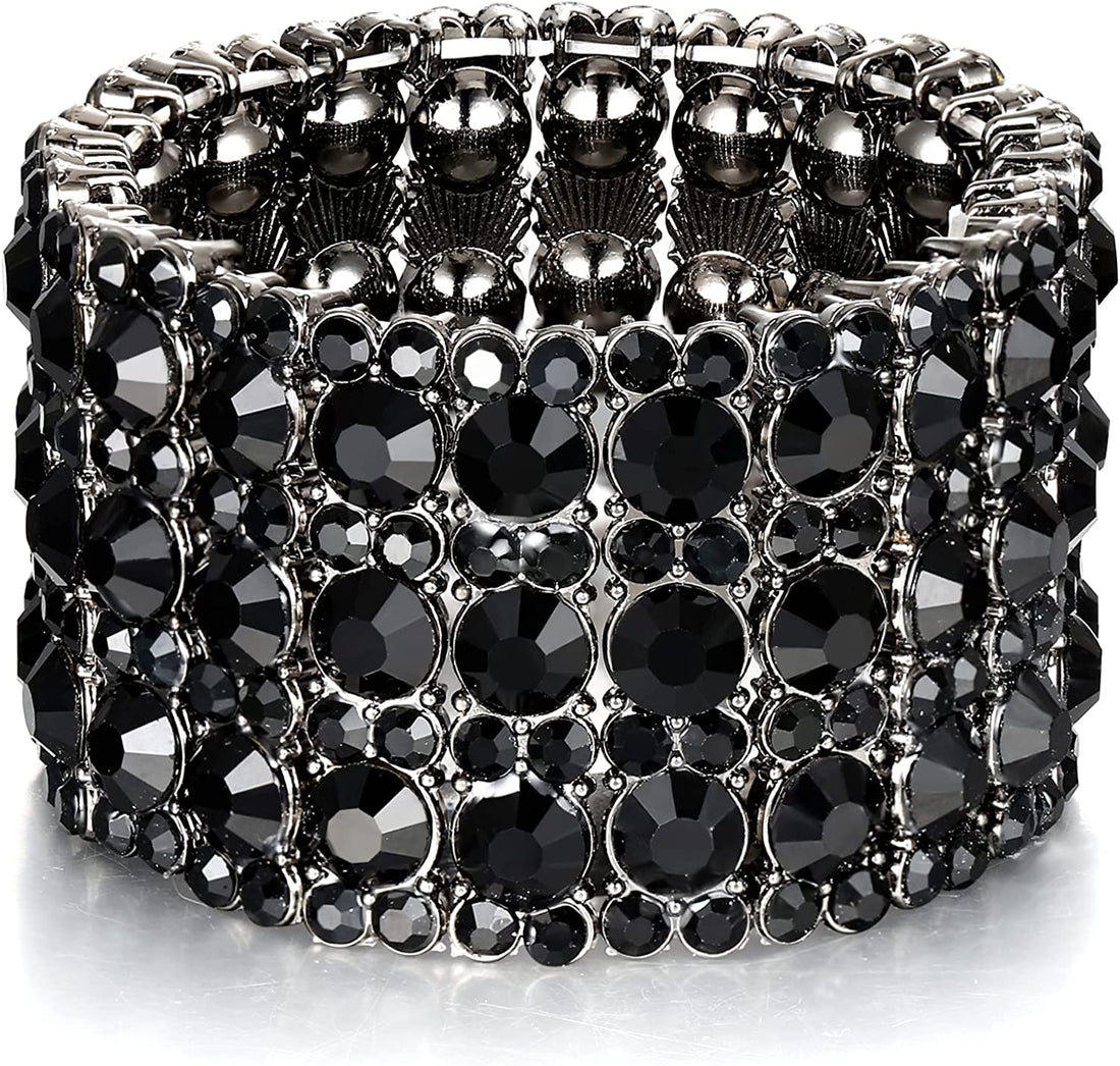 Round Shaped Black Austrian Crystal Wedding Bracelet