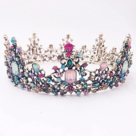 Vintage Style Rhinestone Beaded Multi Color Wedding Tiara Crown