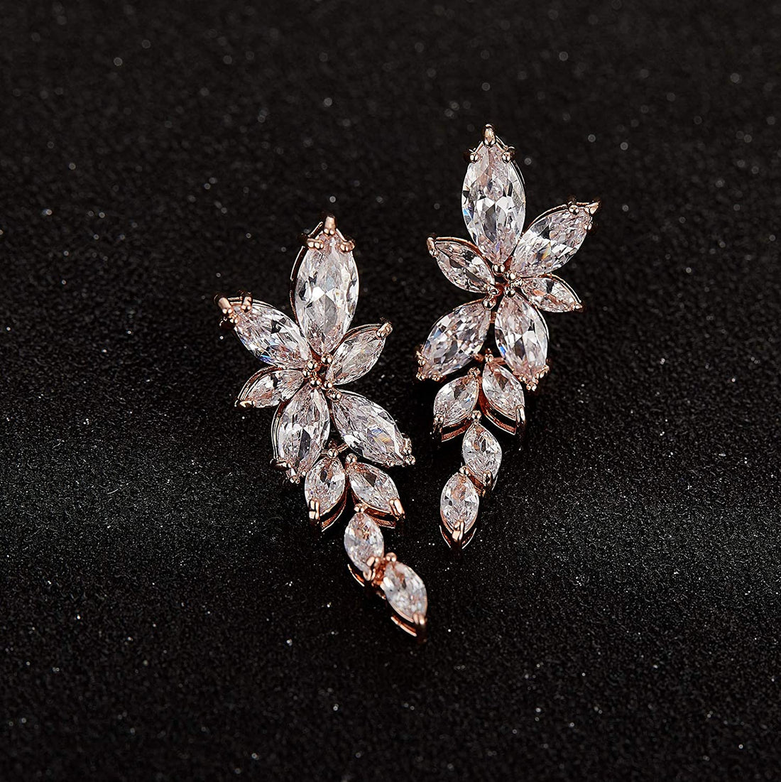 Cluster Drop Rose Gold Alloy Cubic Zirconia Wedding Earrings