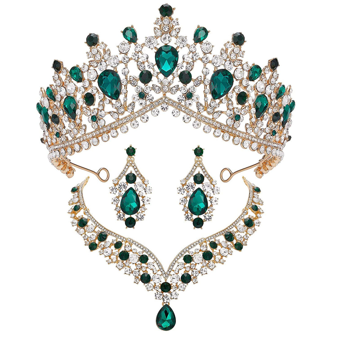 Vintage In Rome Green Austrian Crystal Bridal Tiara Necklace &amp; Earring Set