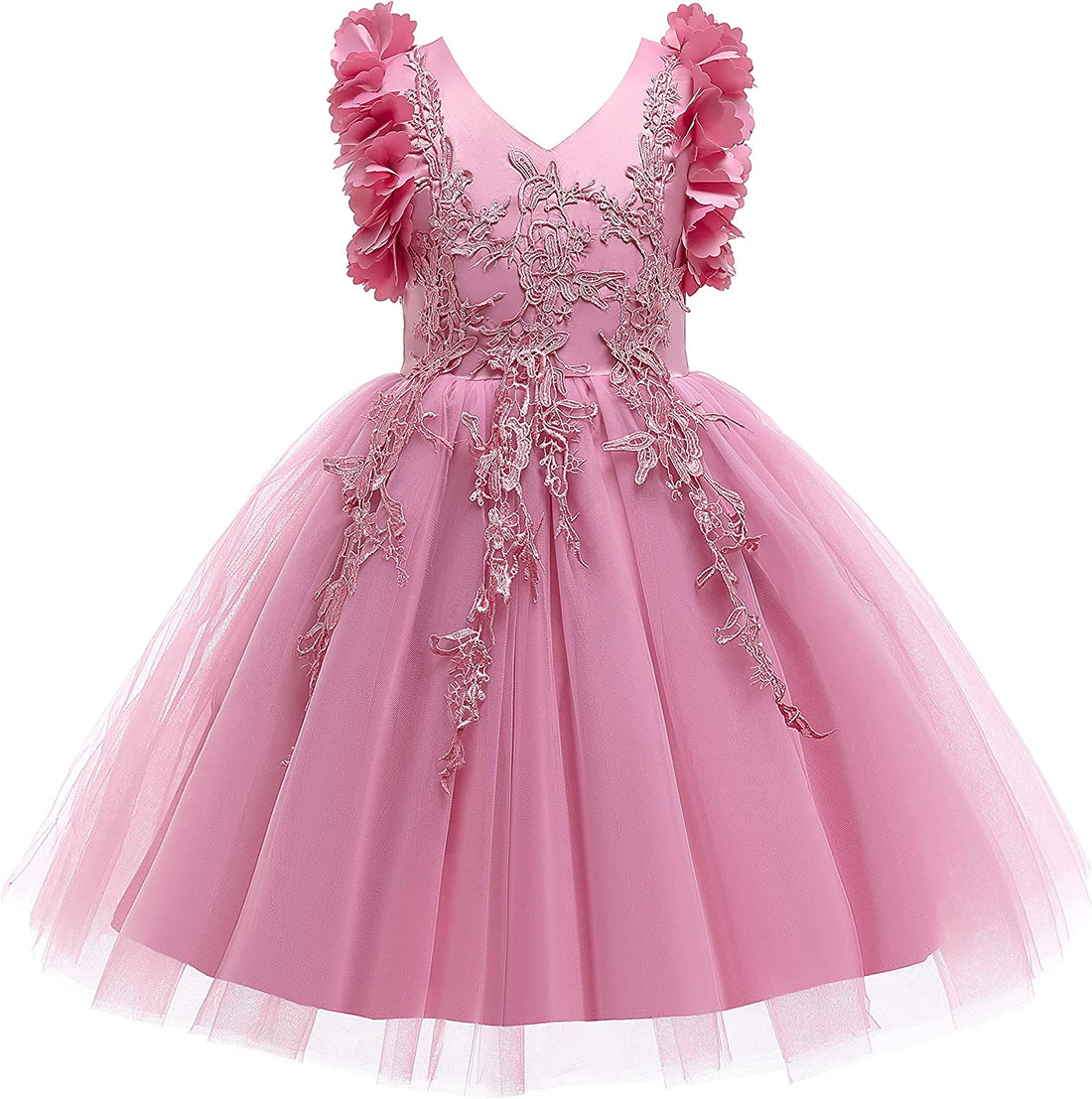3D Butterfly Cuffs Dusty Pink Lace Tulle A-Line Flower Girl Dress