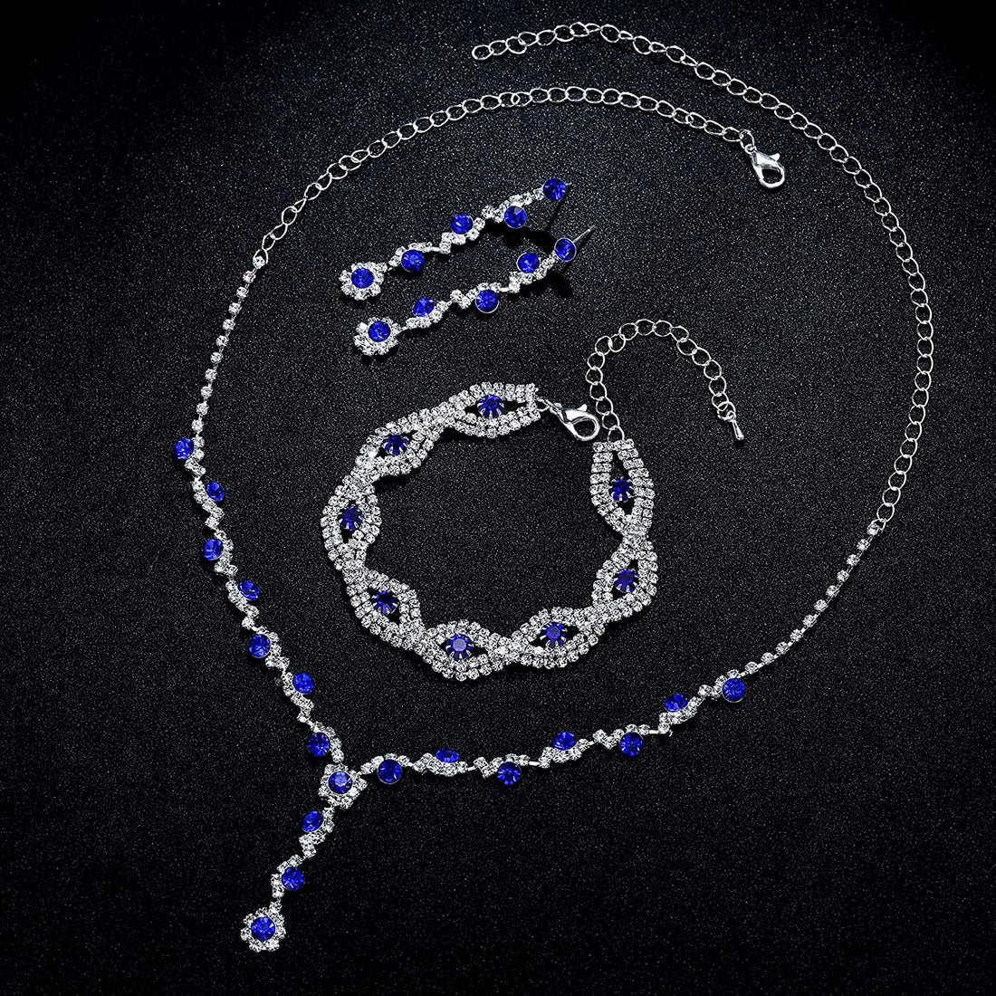 Floral Cluster Crystal Blue Rhinestone Bridal Jewelry Sets
