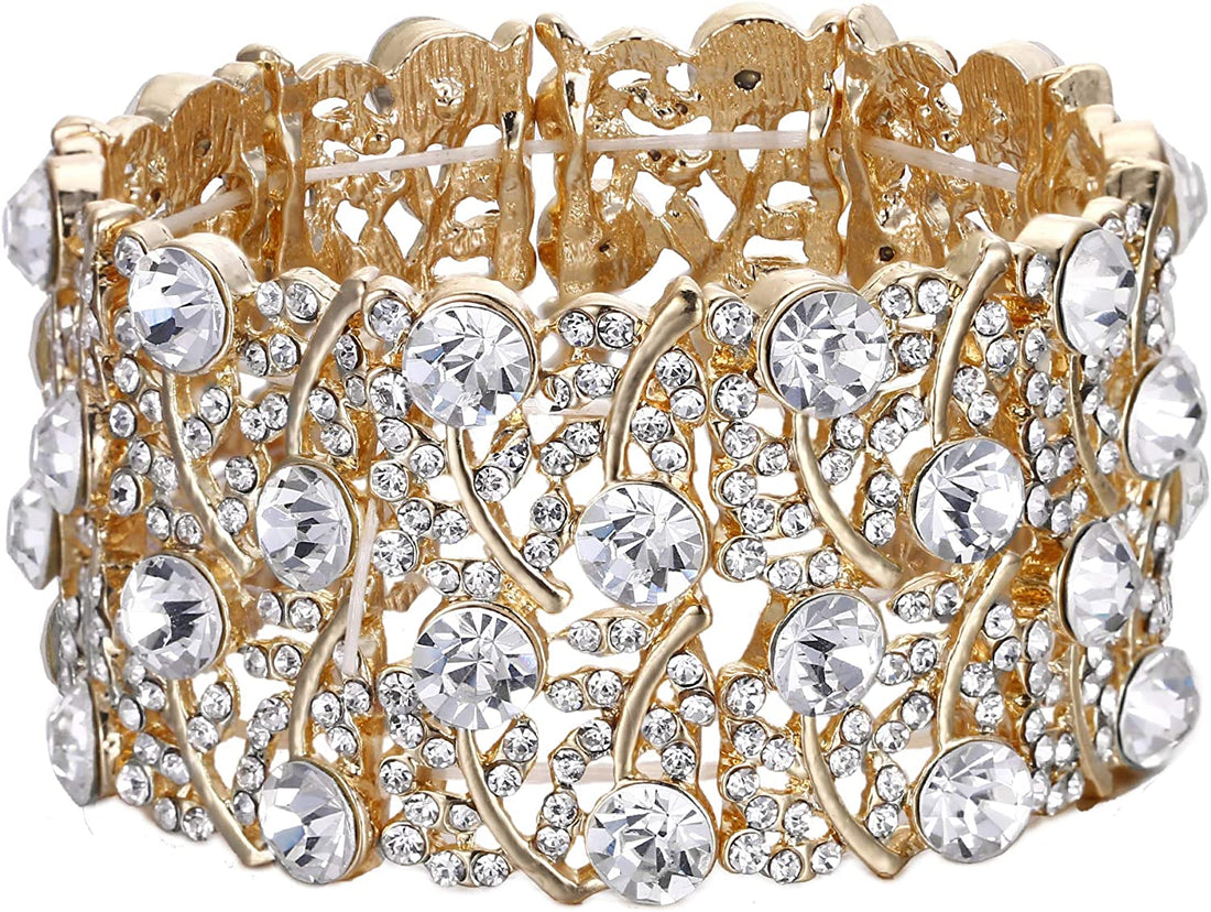 Classic Tennis Stretch Gold Crystal Wedding Bracelet