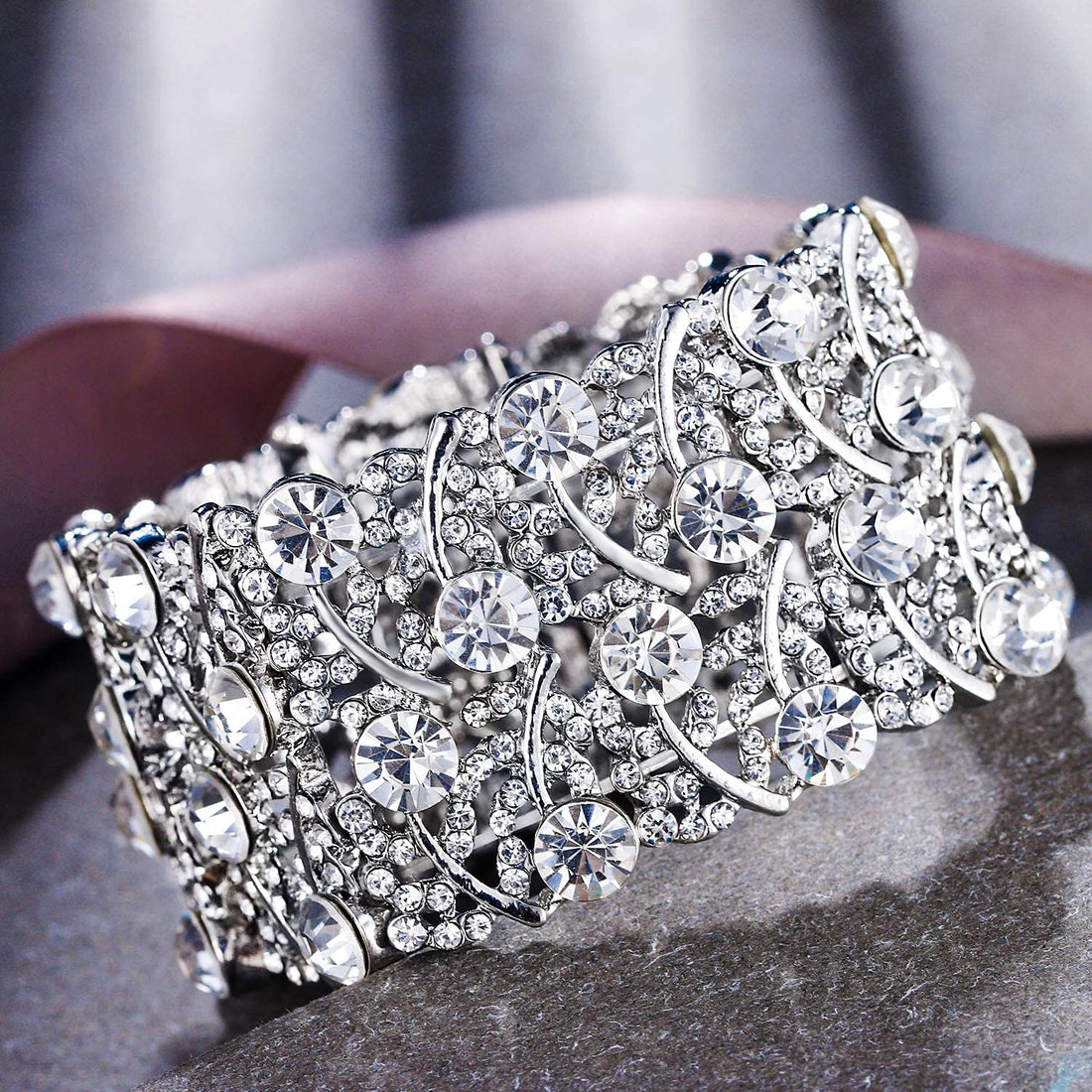 Classic Tennis Stretch Silver Crystal Wedding Bracelet