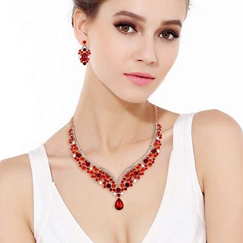 Elegant Red Austrian Crystal V-Shaped Teardrop Jewelry Sets