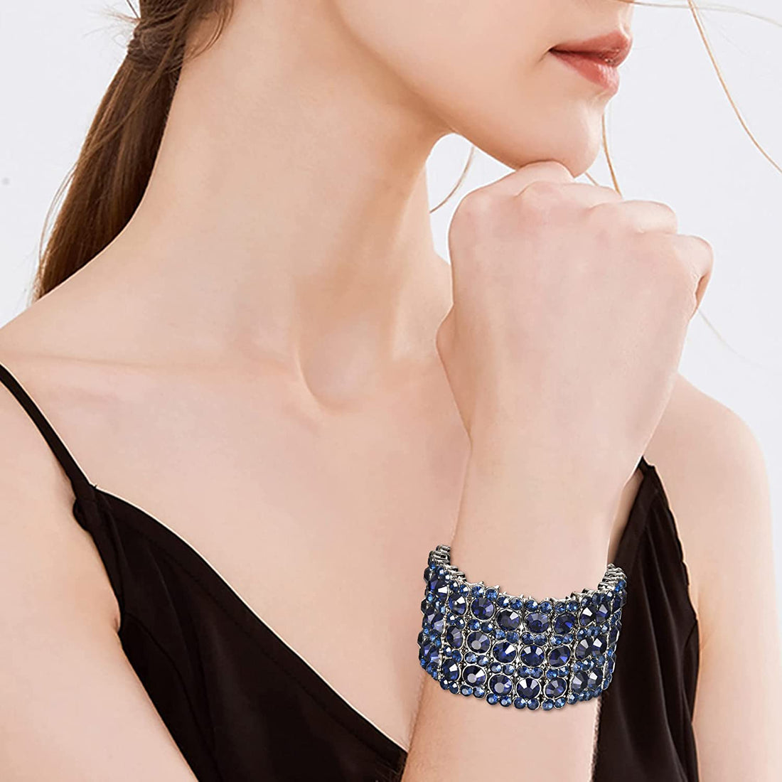 Round Shaped Sapphire Blue Austrian Crystal Wedding Bracelet