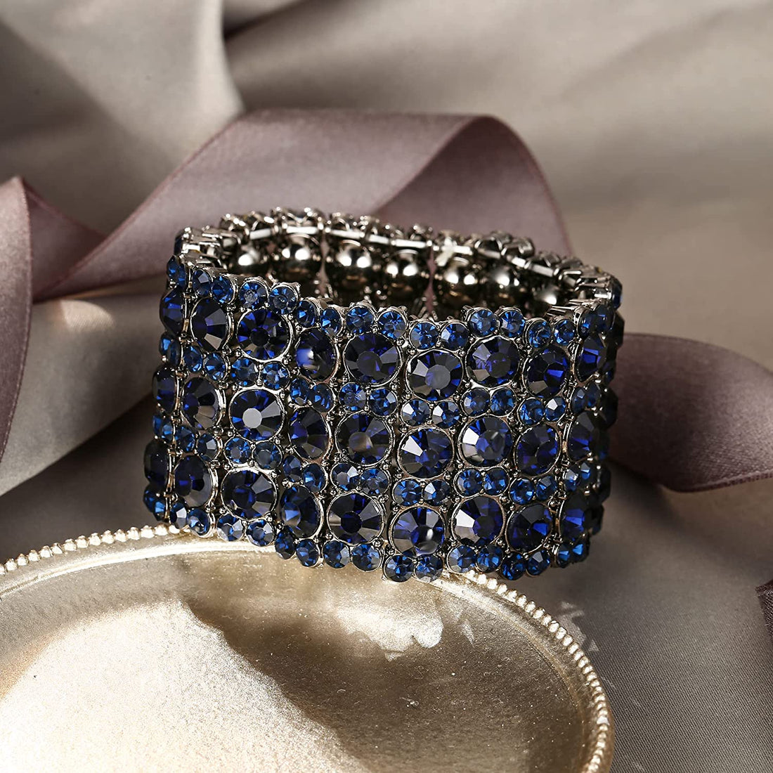 Round Shaped Sapphire Blue Austrian Crystal Wedding Bracelet