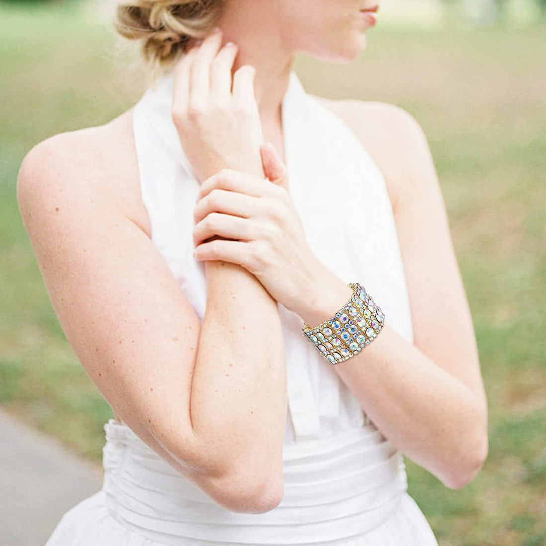 Round Shaped Iridescent Austrian Crystal Wedding Bracelet
