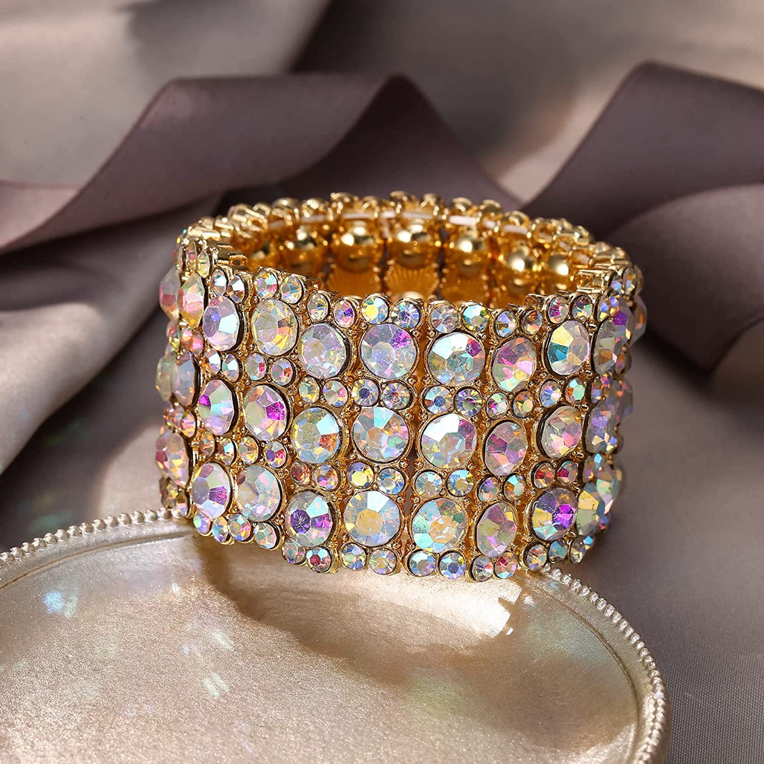 Round Shaped Iridescent Austrian Crystal Wedding Bracelet